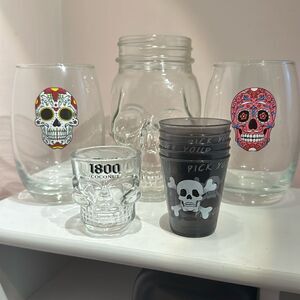 Sugar Skull Drinkware Bundle Shot Glasses Water Goblets Mason Jar Skull